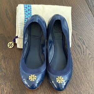 Tory Burch Navy Blue Flats with Gold Logo